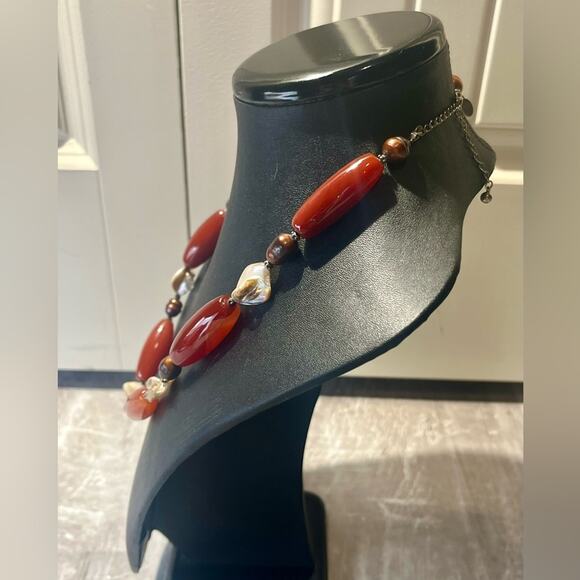 Donna Dressler Sterling Silver blister pearl red jasper necklace - Picture 4 of 8